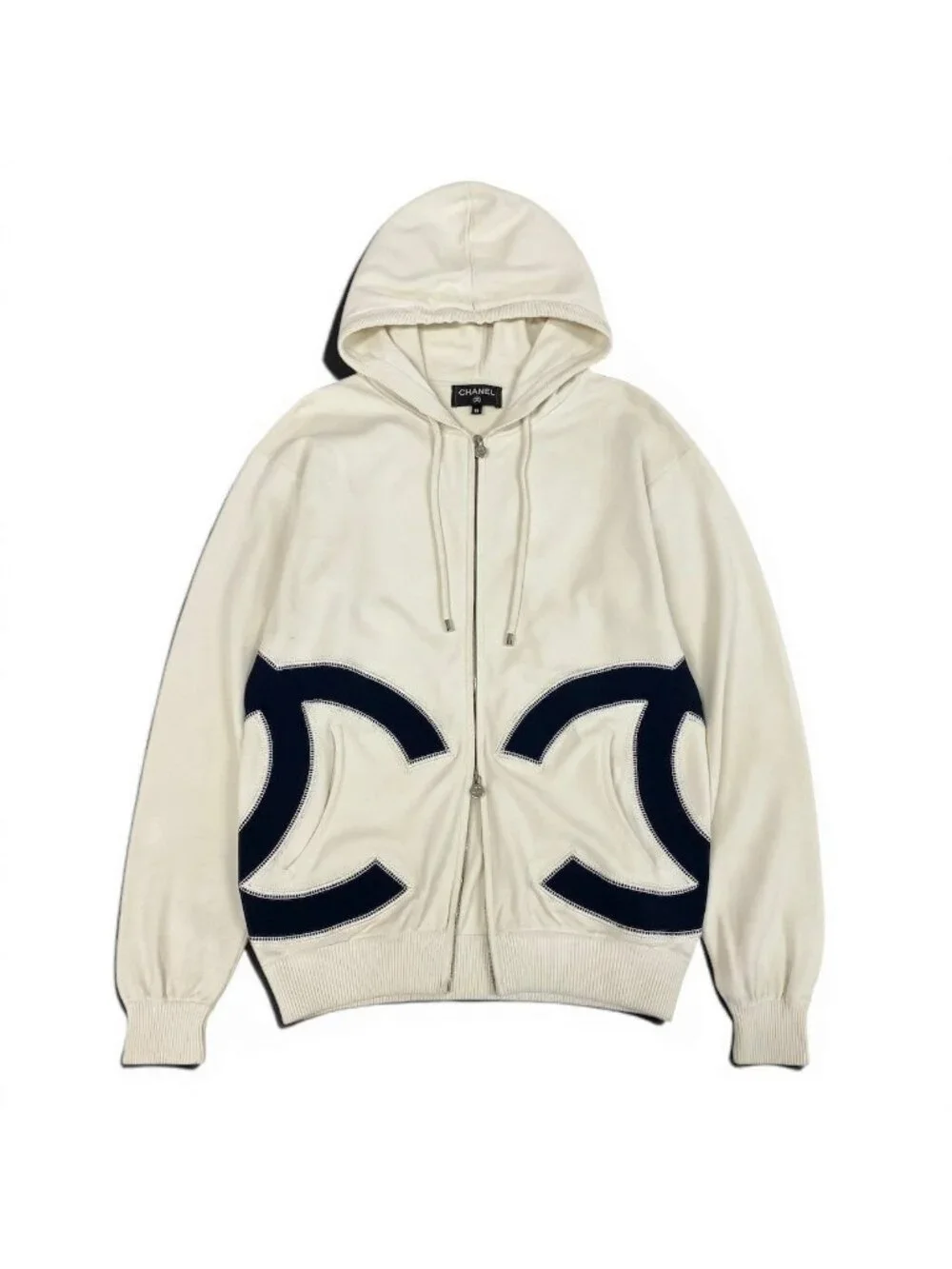 Chanel Ce1 CC Logo Double Zip Hoodie Big White